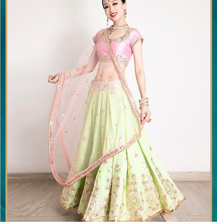 Salwar Kameez Set - Original besticktes Sari indisches Damen-Tanzkleid Lenha-Set