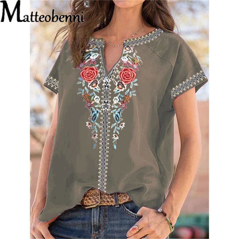 Urban Ethnic Fashion - Sommer Frauen Urban Freizeit V-ausschnitt Print