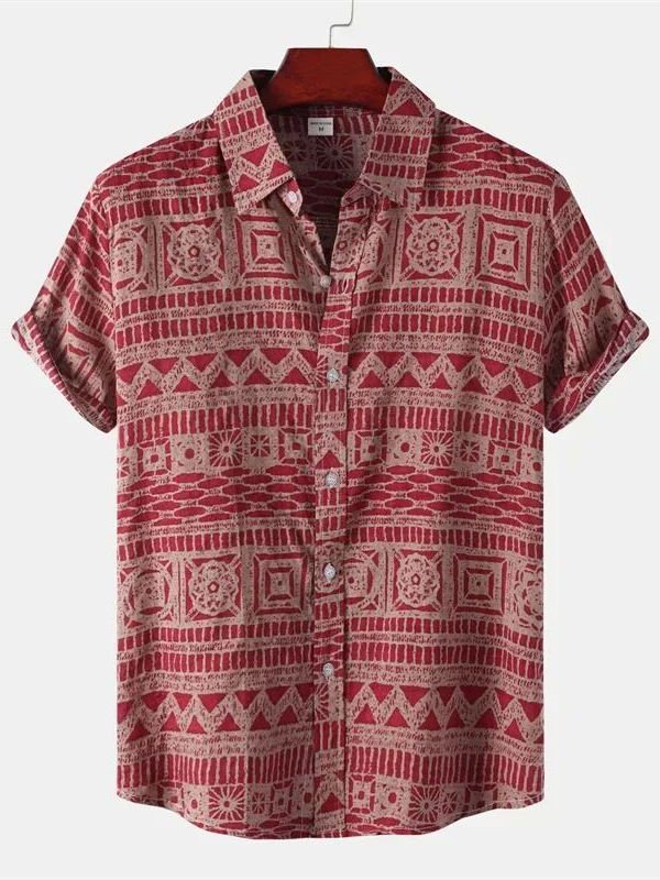 Urban Ethnic Fashion - Herren Ethnischer Stil Kurzarm-Blumenhemd Modisches Urbanes