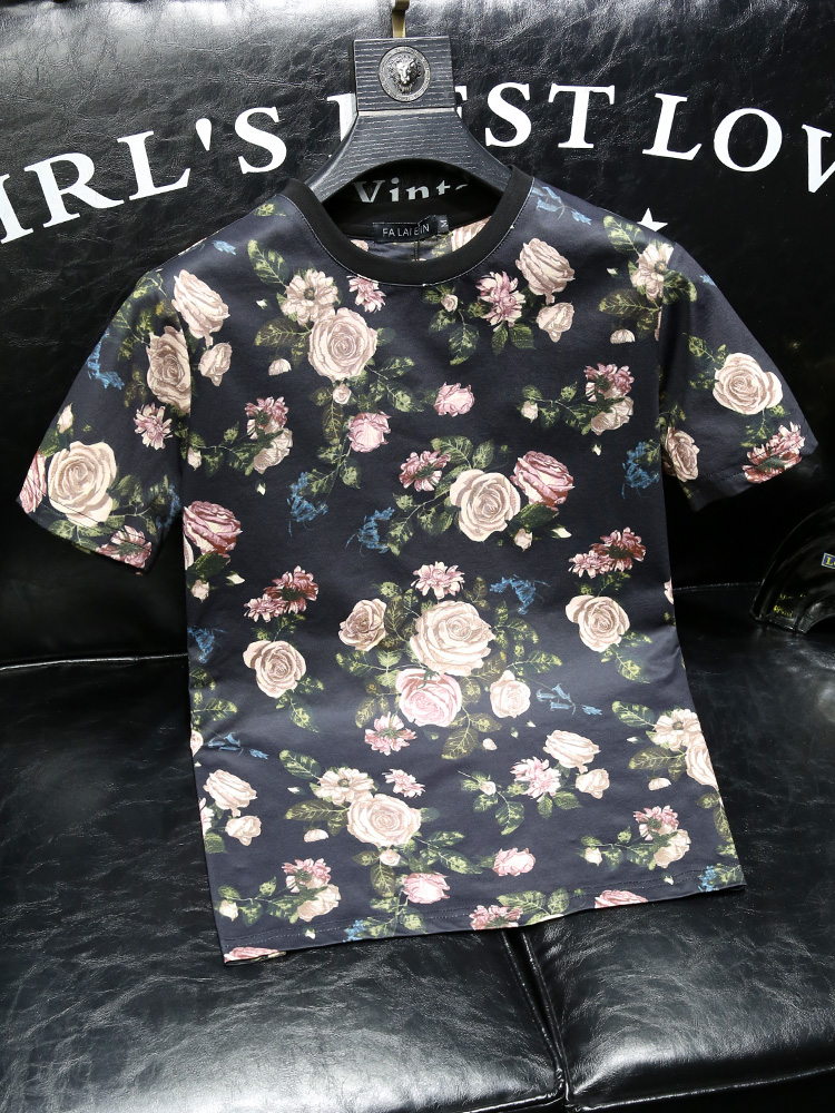 Urban Ethnic Fashion - Modisches Kurzarm-T-Shirt für Herren mit Blumenmuster