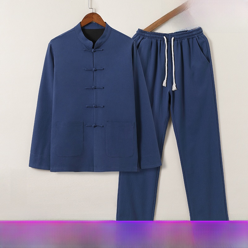 Urban Ethnic Fashion - Chinesischer Stil Baumwoll-Leinen Langarm-Hemd Große Größen