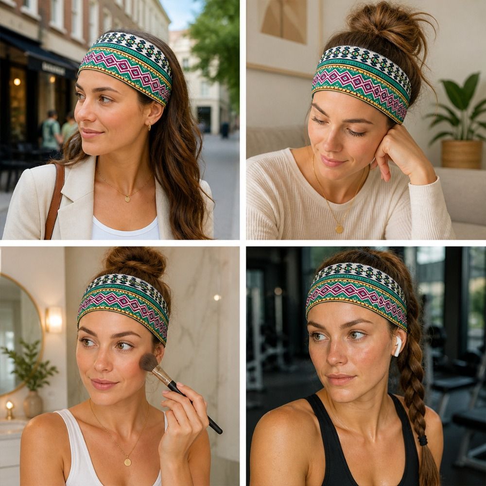 Ethnic Fashion Show - Modisches Ethno-Print Yoga-Stirnband Schweißabsorbierendes Elastisches Sport-Haarband