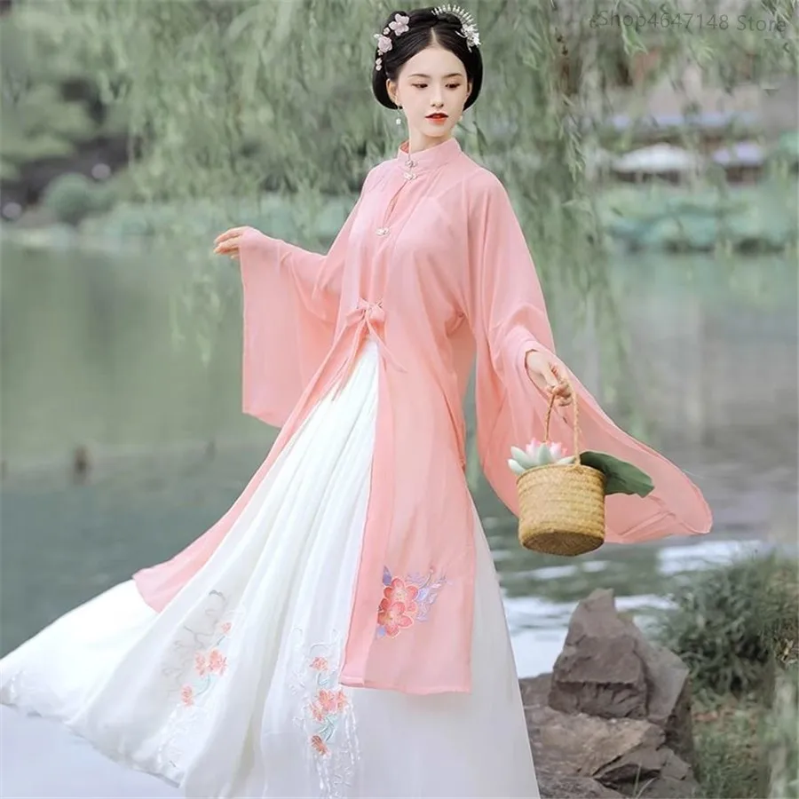 Ethnic Fashion Show - Ja, chinesische traditionelle rosa-orange-grüne Damenbekleidung, Feen-Hanfu,