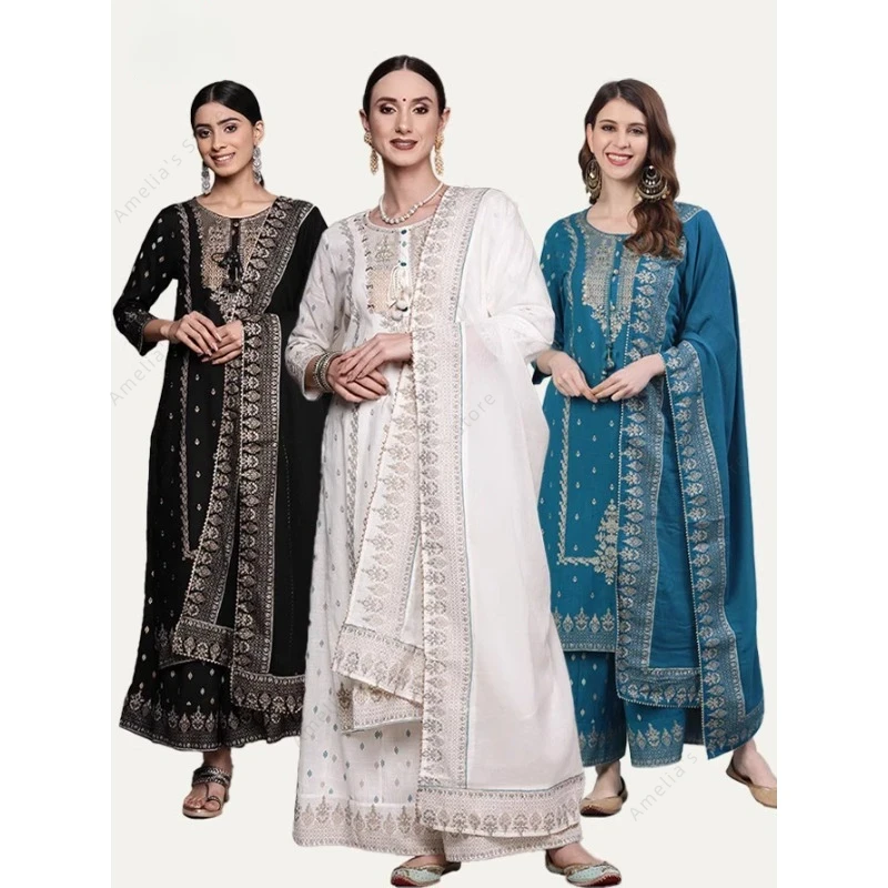 Salwar Kameez Set - Indischer Damen-P Punjabi-Anzug, 3-teiliges Set, Baumwolle,