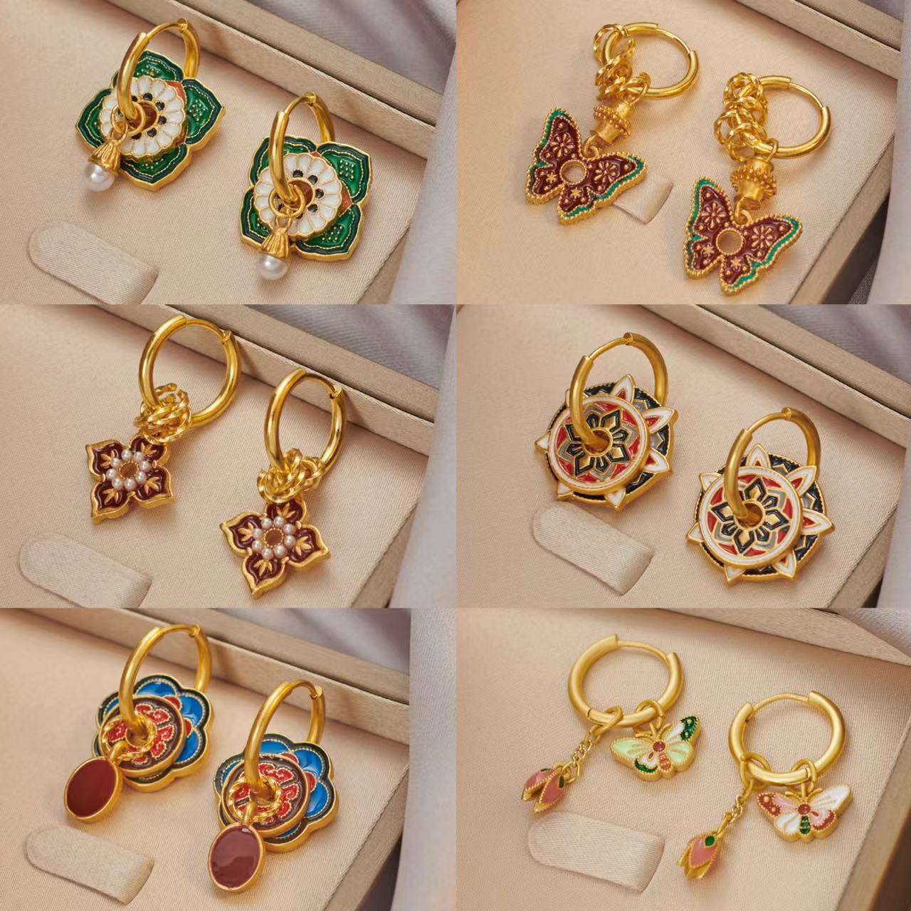 Ethnic Fashion Way - Vintage chinesische bunte Emaille-Ohrringe für Frauen,