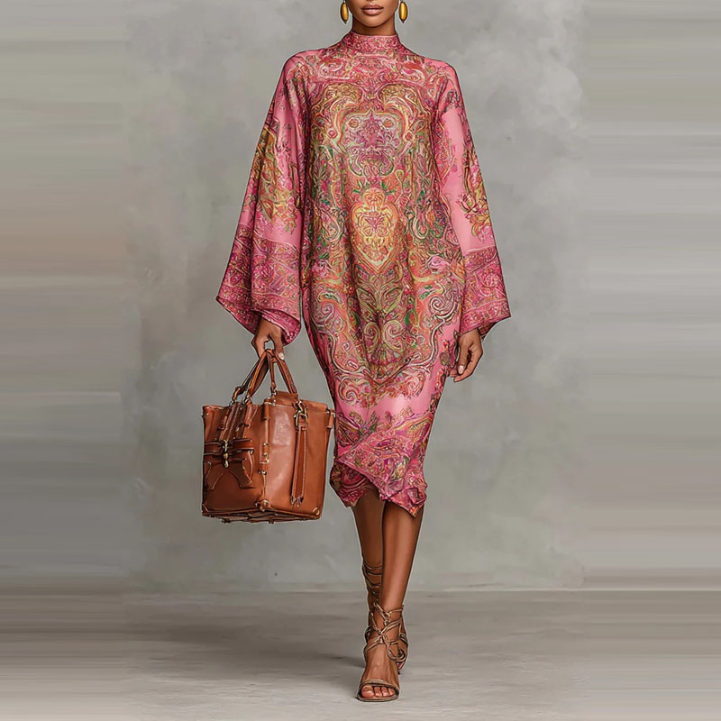Ethnic Fashion Runway - Lockeres, lässiges Urlaubskleid mit Hornärmeln, Damenkleid