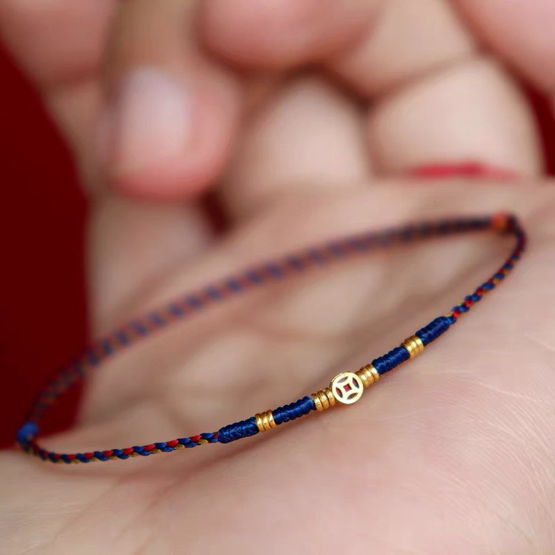 Ethnic Fashion Co In - Kupfer-Münzen-gewebtes Armband, rot, blau, farblich abgestimmt,