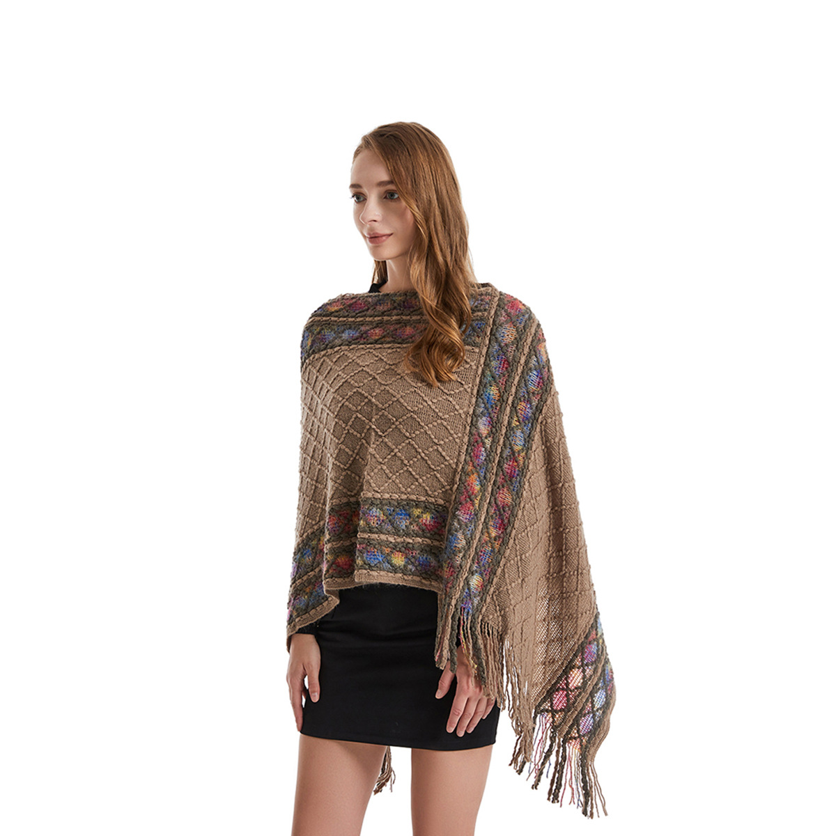 Ethnic Fashion Way - Frauen Frühling Herbst Poncho Einzigartige Vintage