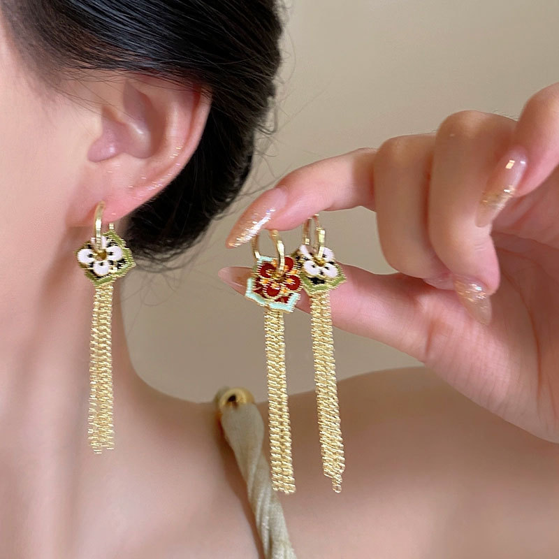 Ethnic Fashion Way - Ethnische chinesische farbige Emaille-Ohrringe mit mehreren